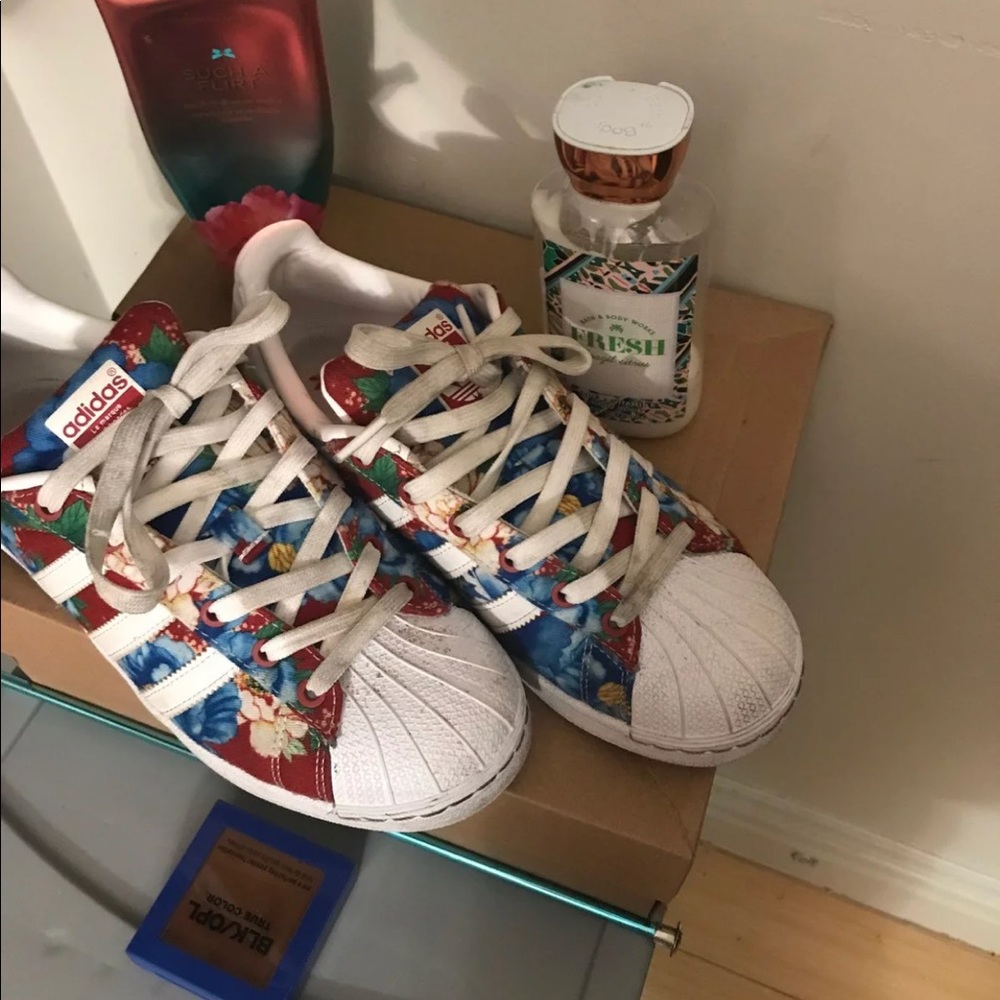 Red floral adidas